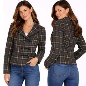 LUX Plaid Toggle Button Wool Blend Jacket Double Breasted Teal Womens Medium